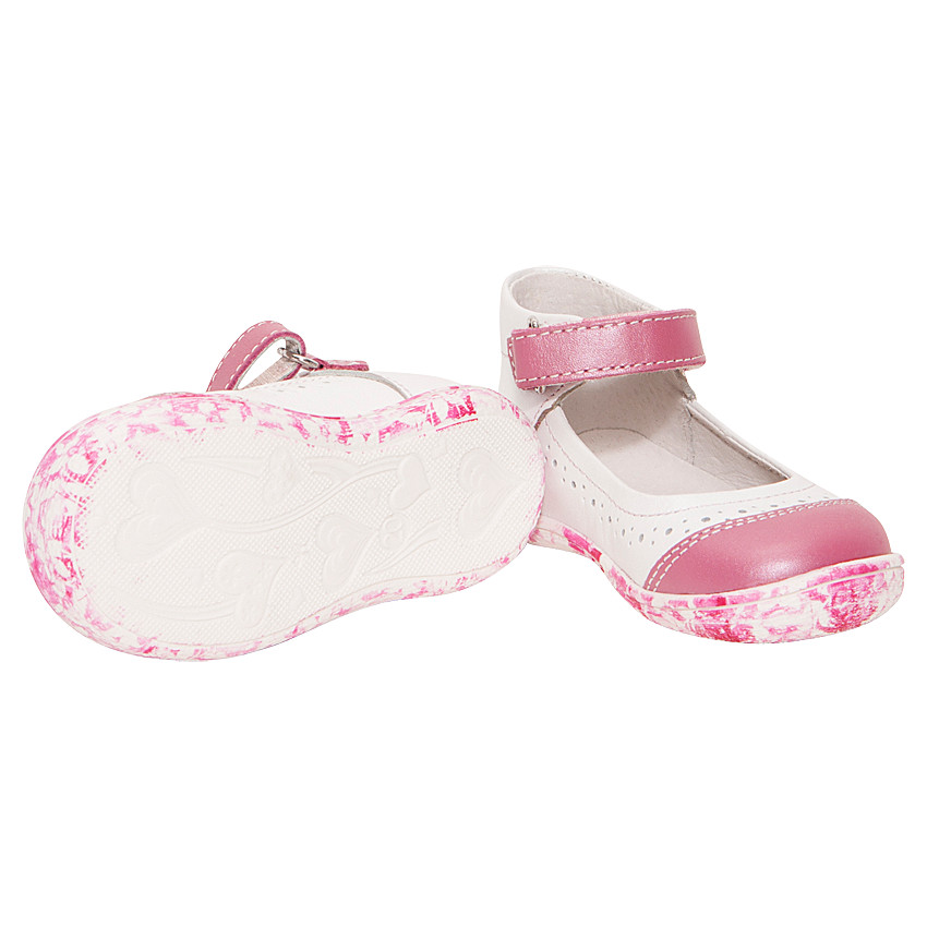 Babies bicolores en cuir et semelle à fleurs 