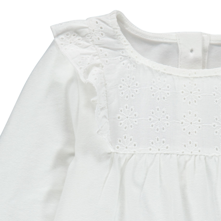T-shirt manches longues à broderie anglaise et volants 