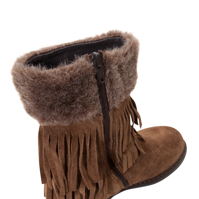 Bottes en cuir à franges et fausse fourrure 