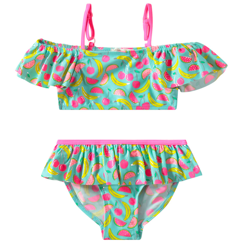 Maillot de bain 2 pièces à fruits imprimés all-over et épaules ajourées 
