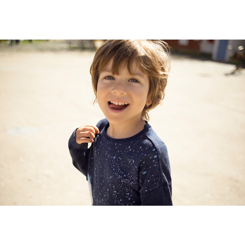 Tee-shirt manches longues forme boîte avec print galaxie 