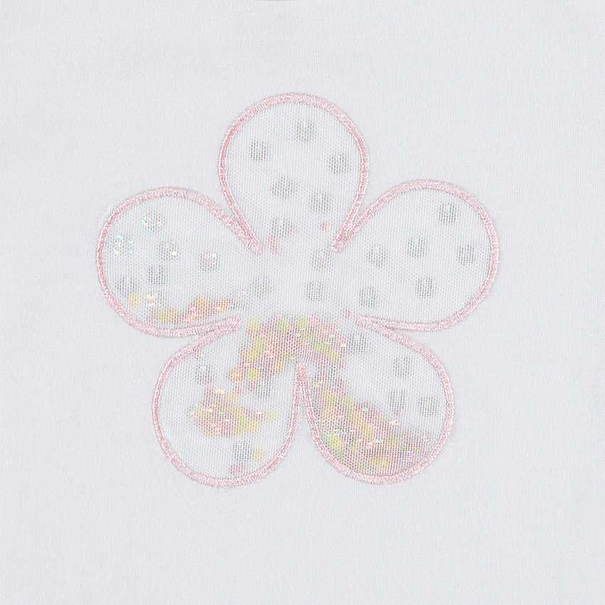 Tee-shirt manches longues avec fleur en tulle et sequins libres 