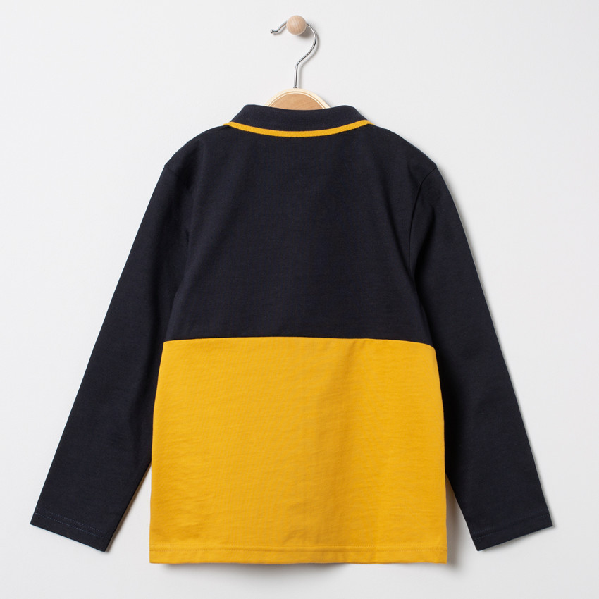 Polo manches longues bicolore à casque printé 