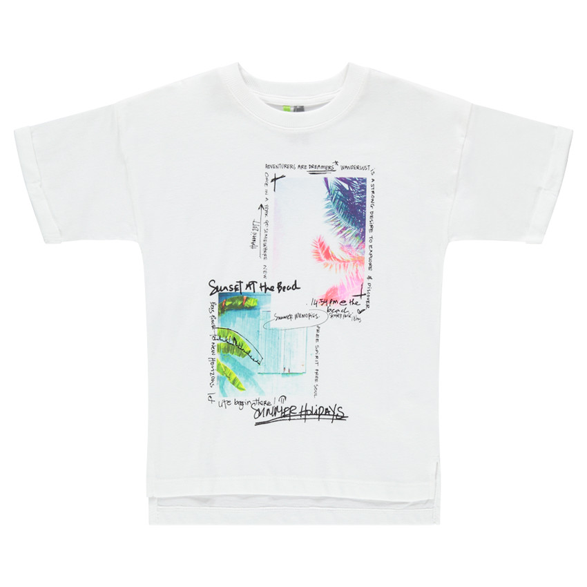 Tee-shirt manches courtes en jersey avec paysages tropicaux printés 