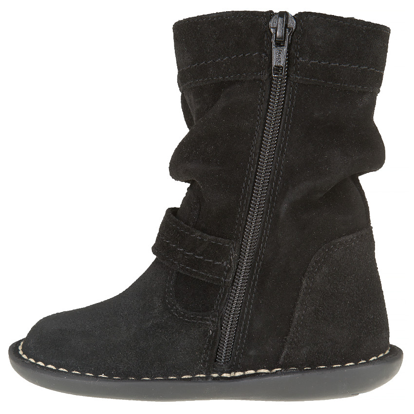 Bottes en cuir suédé avec lanière fantaisie à fleur  