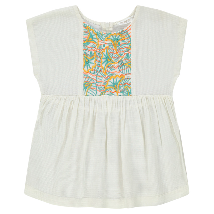 Tunique manches courtes avec broderies colorées sur le devant 