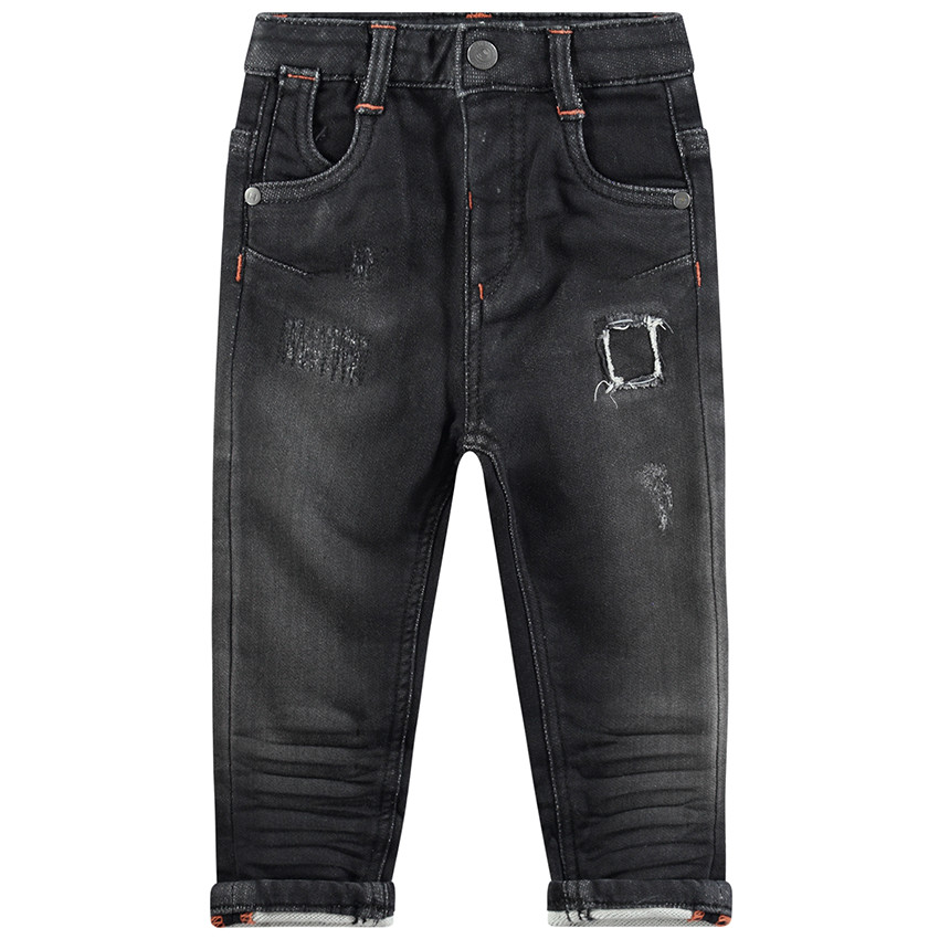 Jean effet used et crinkle avec surpiqûres contrastées 