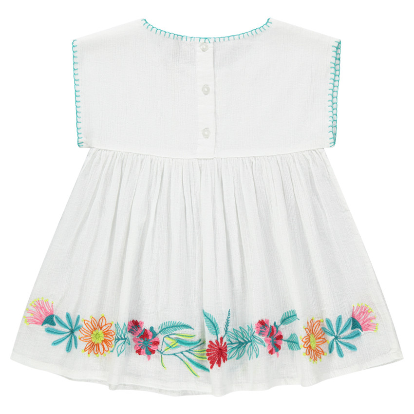 Tunique évasée brodée en crépon de coton 