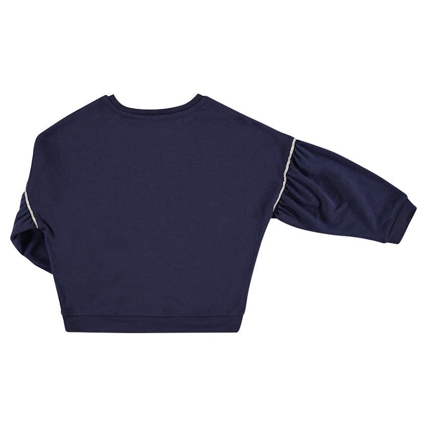 Trui uit molton met print met vogels en boodschap met touwtjes 