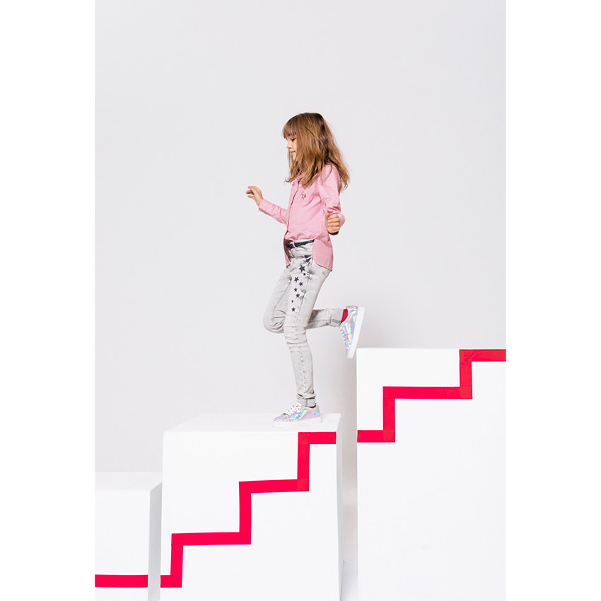 Junior - Jeans slim effet used et crinkle avec étoiles contrastées 