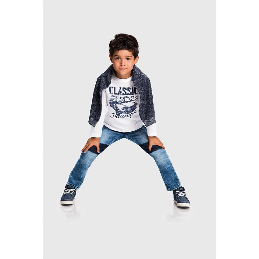 Junior - Jeans droit effet used et crinkle 