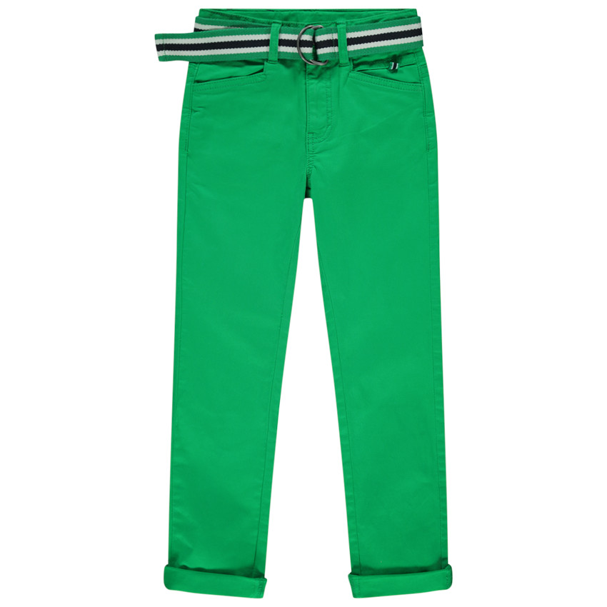 Pantalon en toile vert avec ceinture rayée amovible 