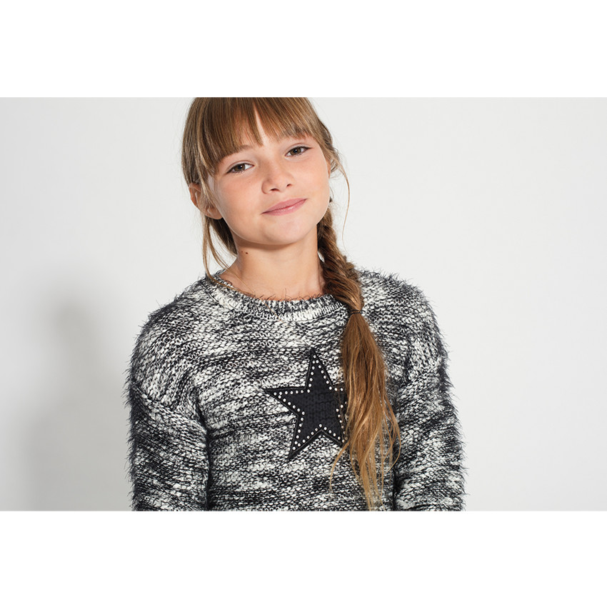 Junior - Robe manches longues en tricot mélangé avec étoile patchée 