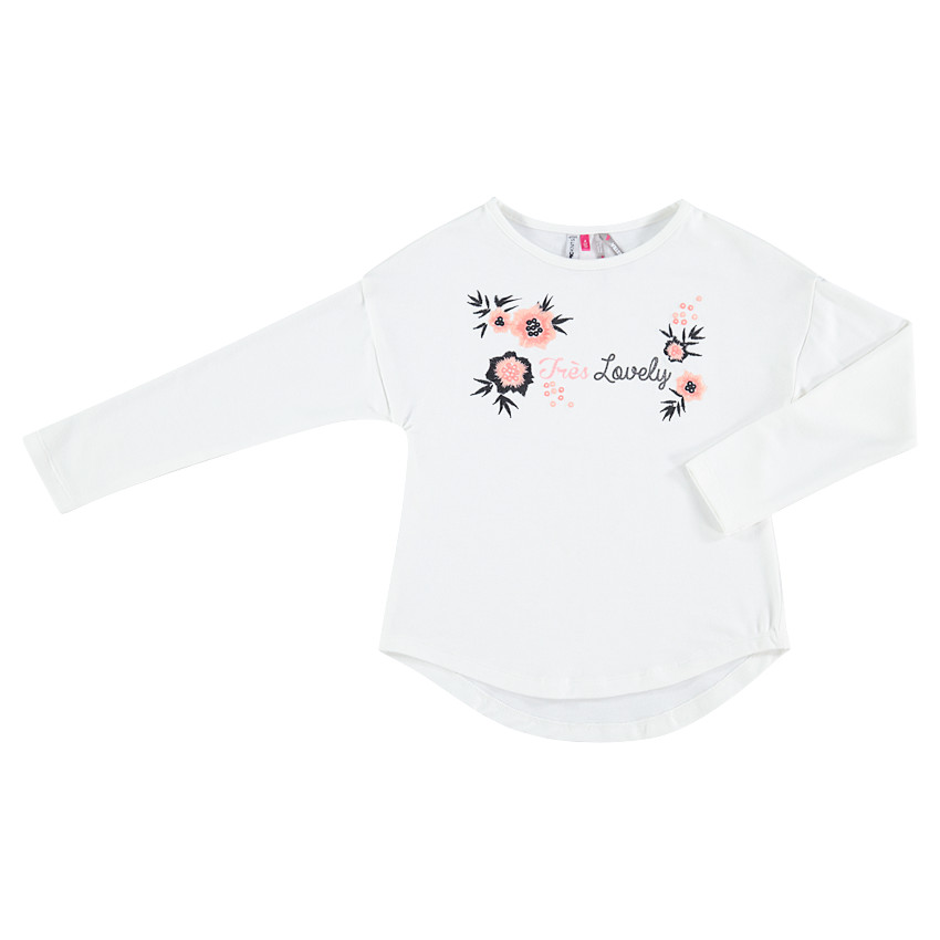 Tee-shirt manches longues en jersey avec fleurs brodées 