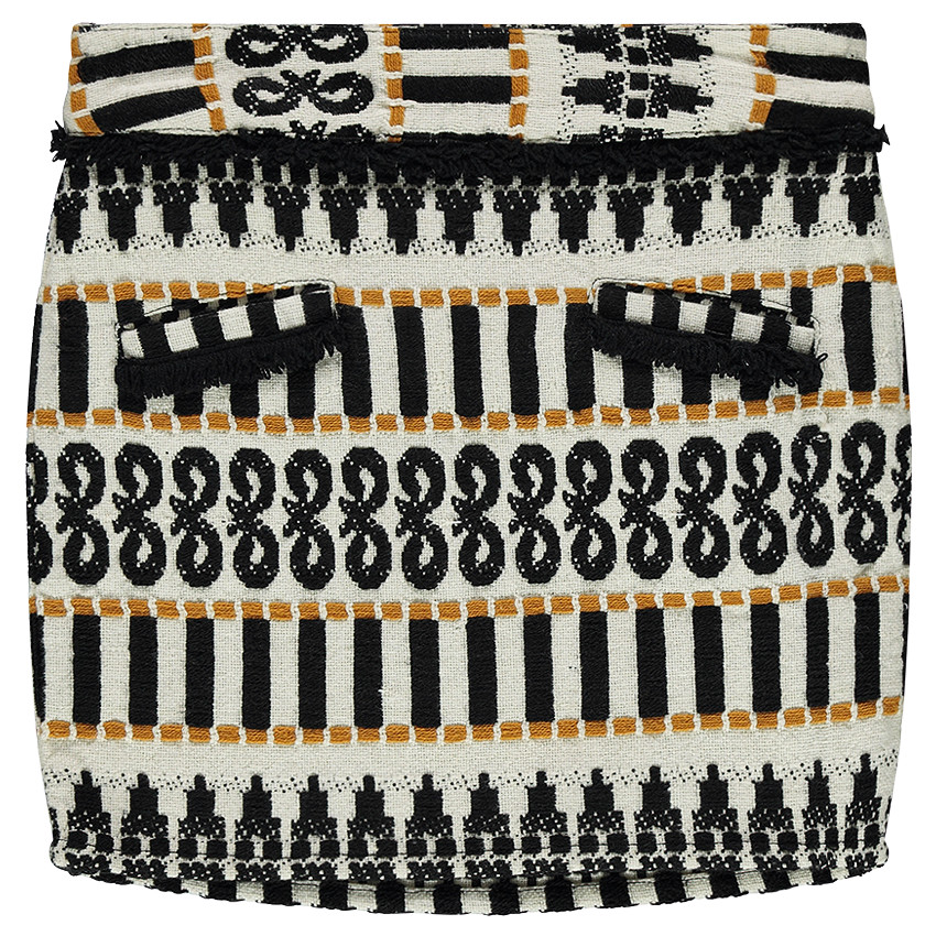 Jupe courte avec motif jacquard et franges 