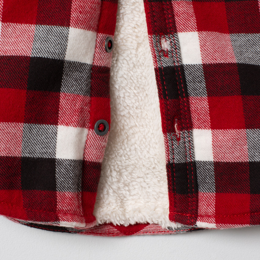 Chemise à carreaux en flanelle doublée sherpa à poches 