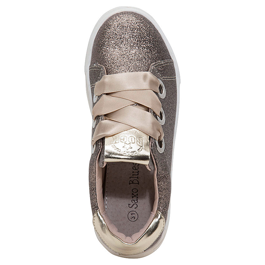 Baskets basses à paillettes et lacets satinés 