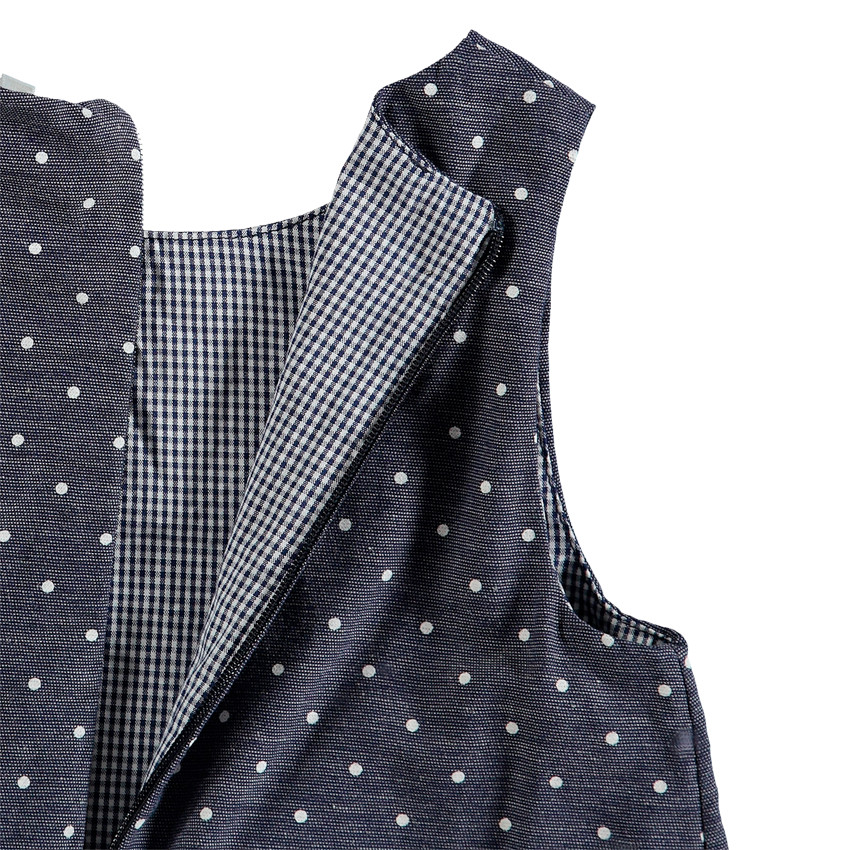 Robe sans manches à pois all-over doublée carreaux vichy 