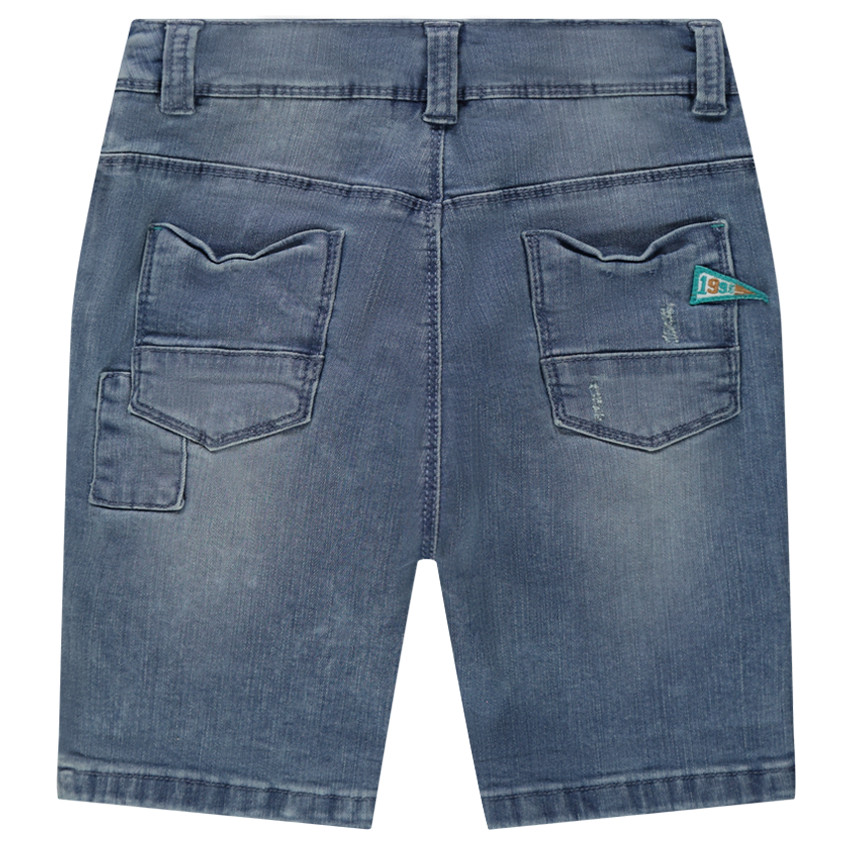 Bermuda en jeans effet used avec badges patchés 