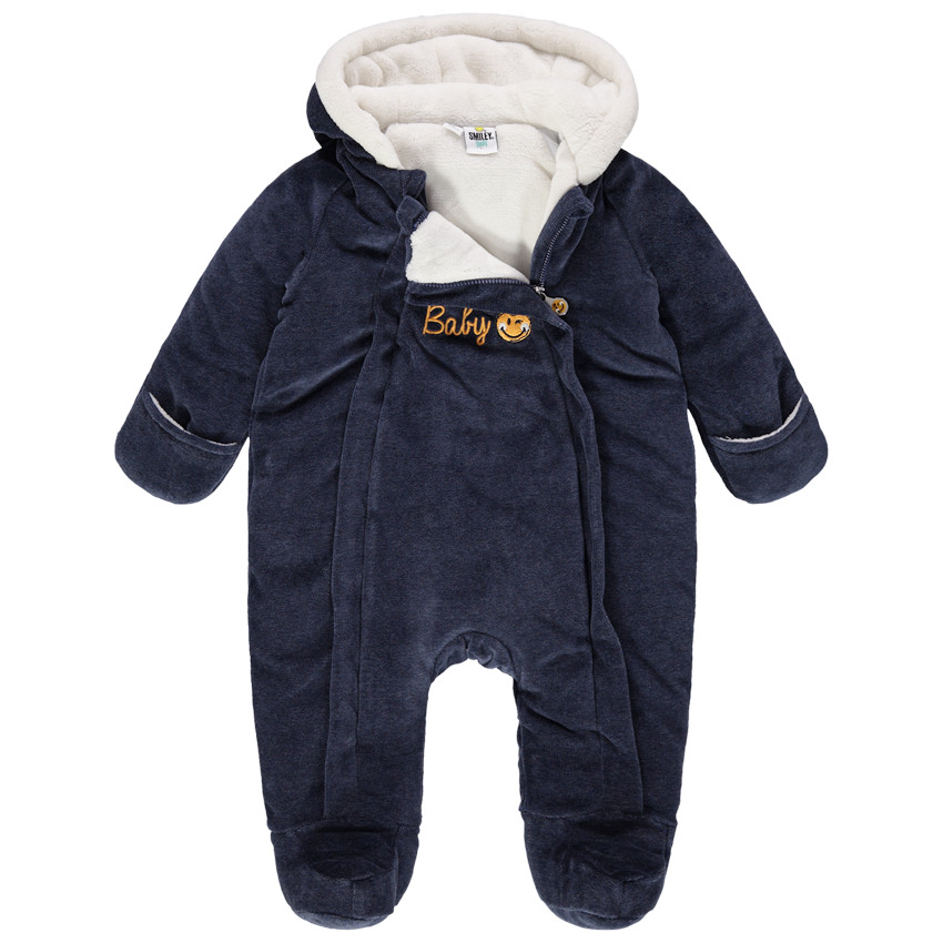 Combi-pilote en velours à capuche et broderies Smiley 