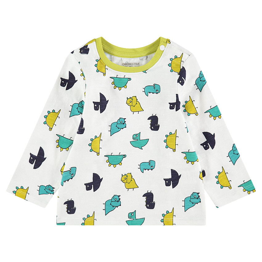 Tee-shirt manches longues en jersey slub avec dinosaures printés all-over 