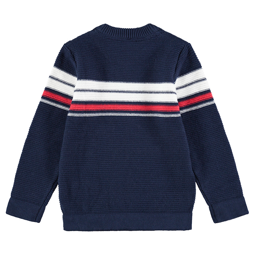 Pull en tricot avec bandes contrastées en jacquard 