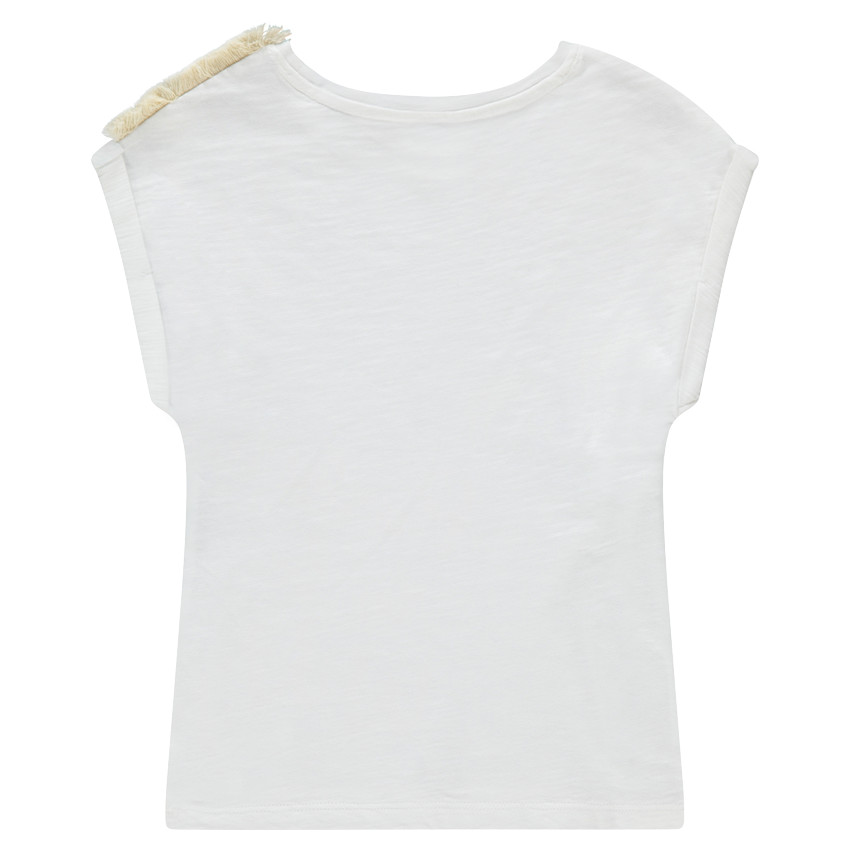 Tee-shirt manches courtes avec zèbre printé et franges 