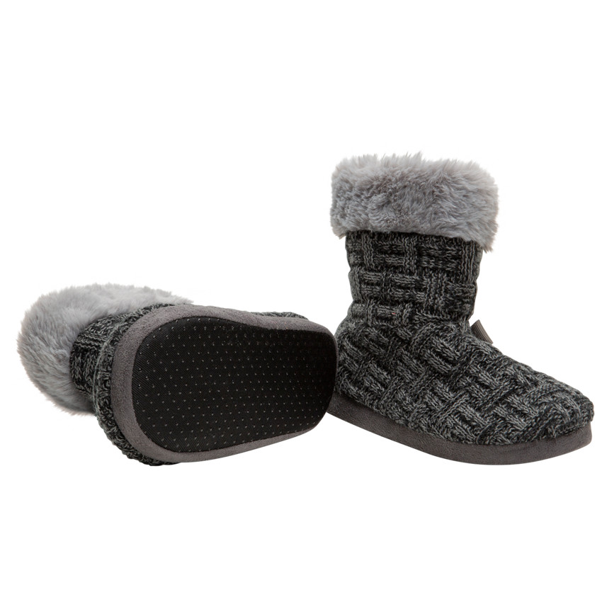 Chaussons forme bottes en tricot avec doublure en fausse fourrure 