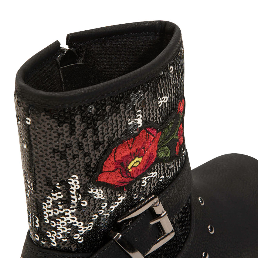 1/2 bottes effet cuir avec sequins et fleur patchée 