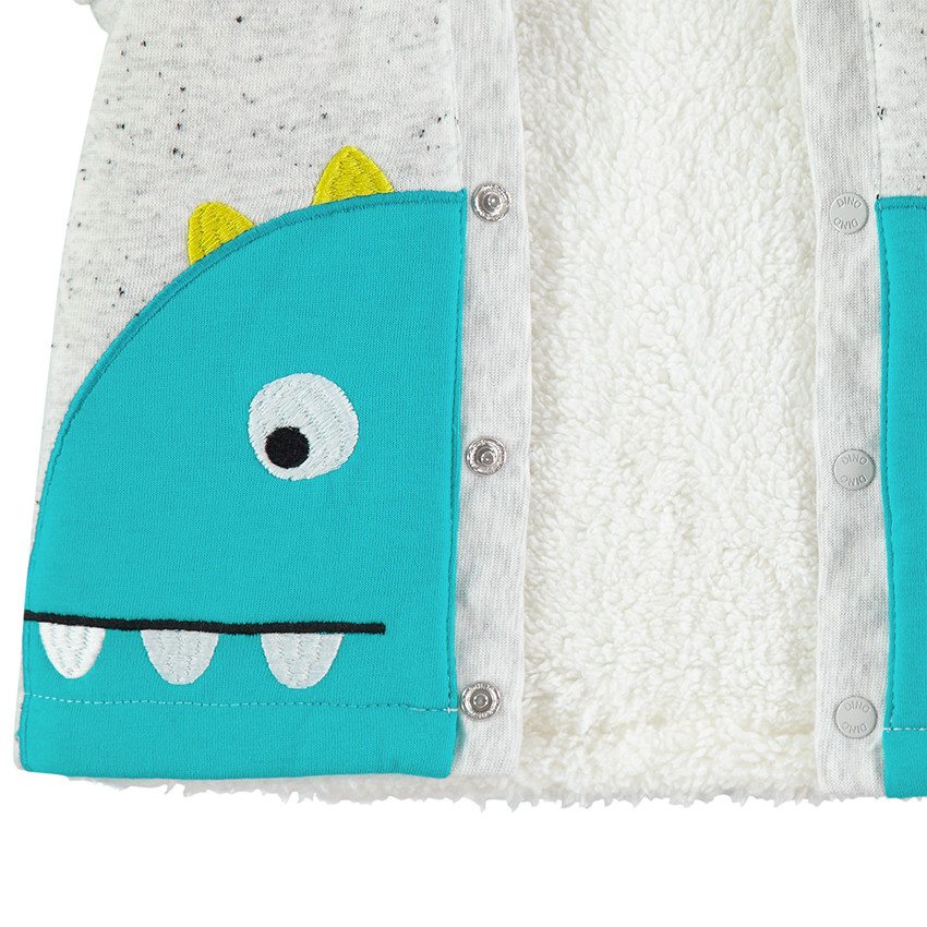 Veste à capuche en molleton neps avec doublure en sherpa et dino brodé 