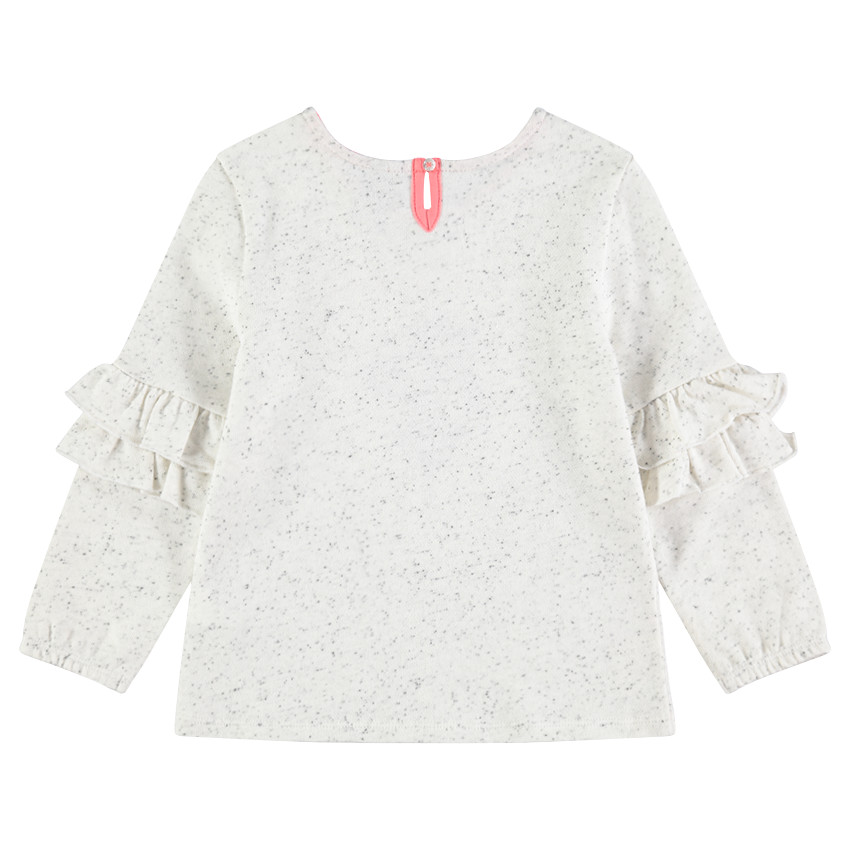 Sweat en molleton effet neps avec broderies et volants 