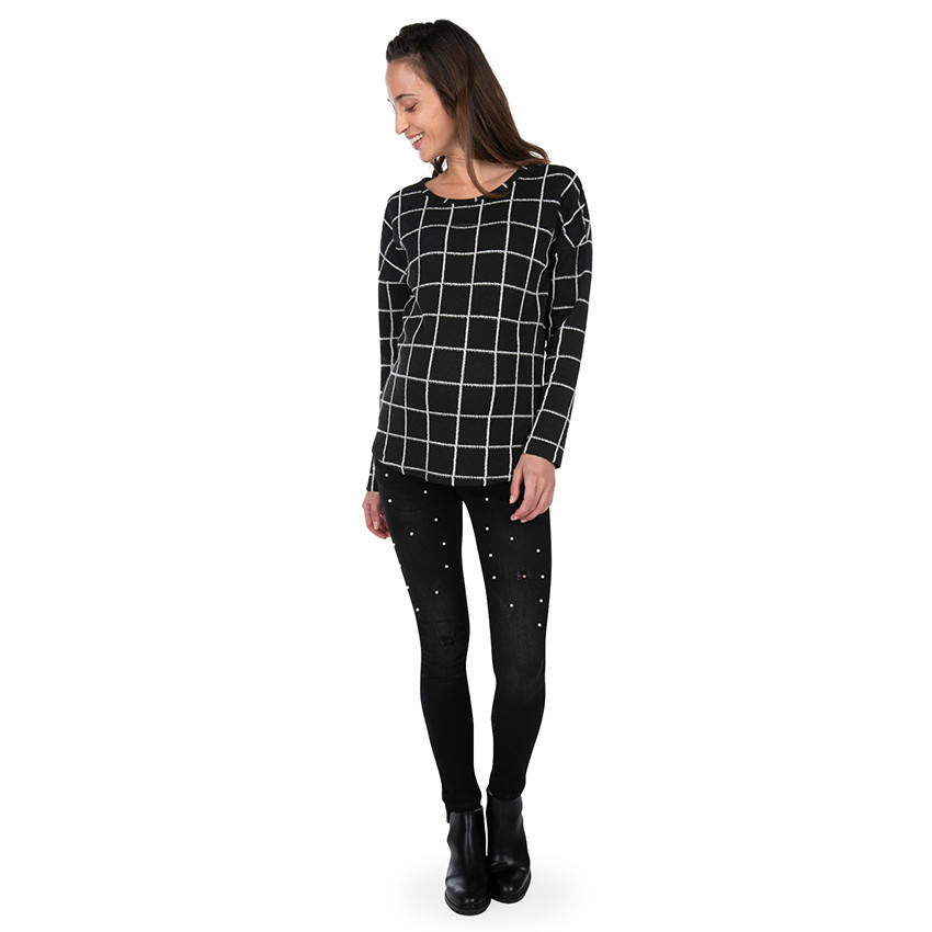 Sweat de grossesse en molleton fantaisie à carreaux  