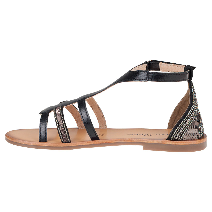 Nu-pieds noirs en cuir avec perles fantaisie 