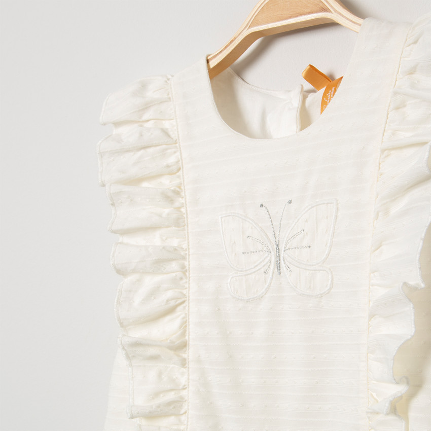 Robe sans manches à volants et papillon brodé 