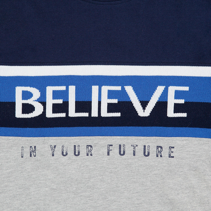 Junior - Tee-shirt manches longues en jersey avec inscription en jacquard sur le devant 