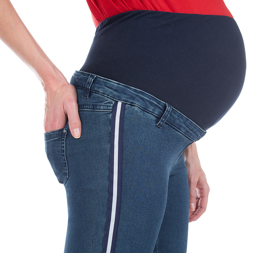 Jeans de grossesse 7/8ème effet used avec bandes appliquées  