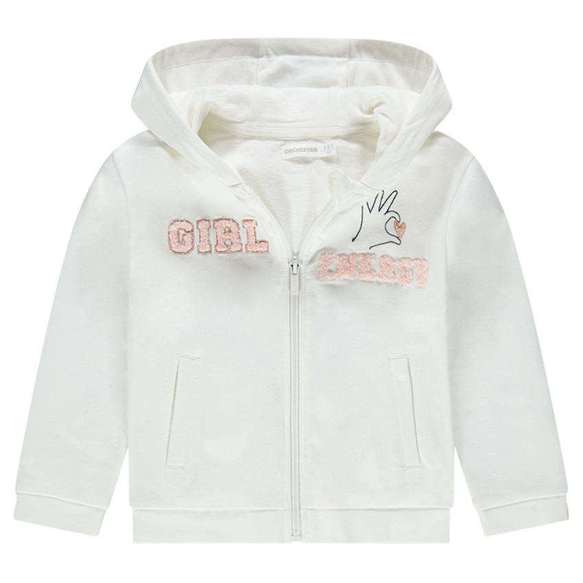 Gilet à capuche en molleton zippé avec motif fantaisie 