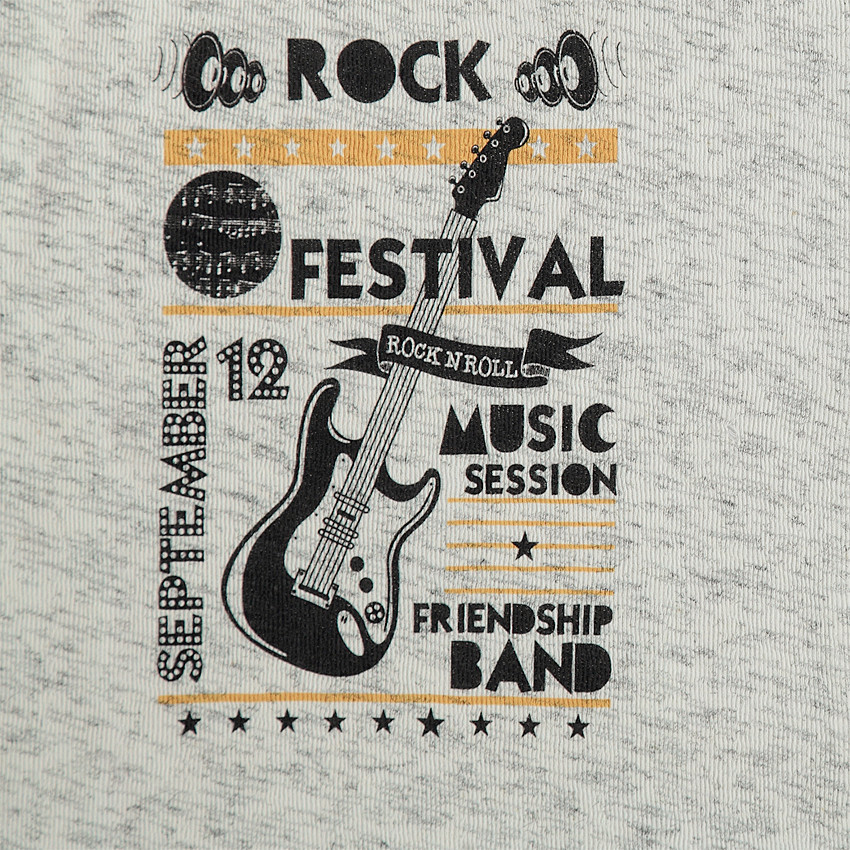 Tee-shirt manches longues effet 2 en 1 avec textes et guitare printés 