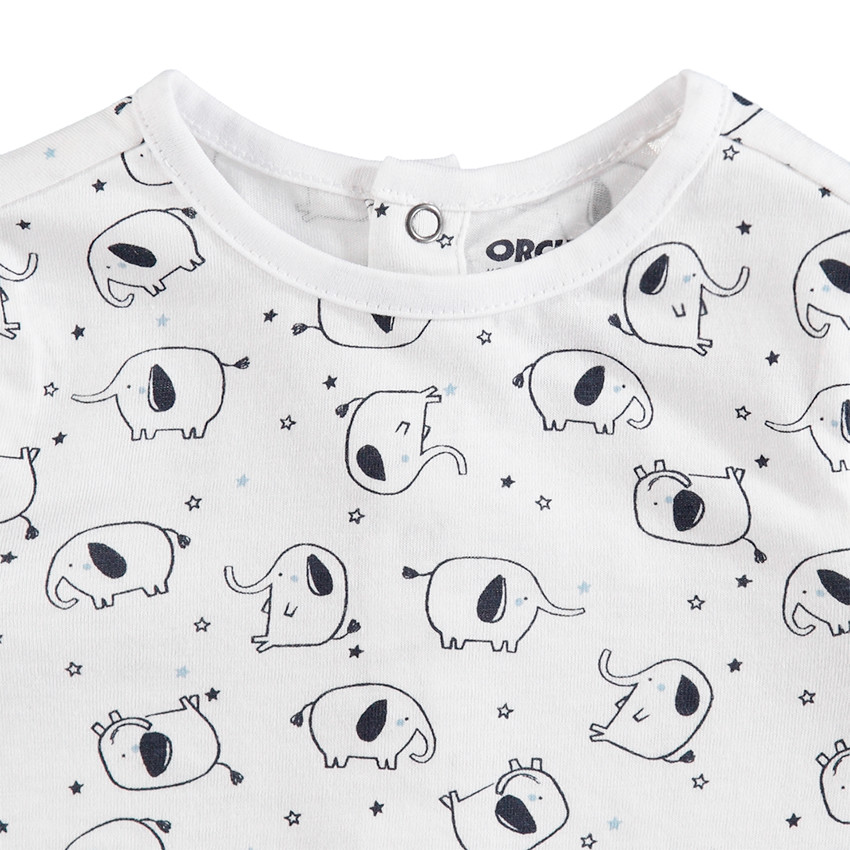T-shirt manches courtes en coton avec éléphants imprimés 