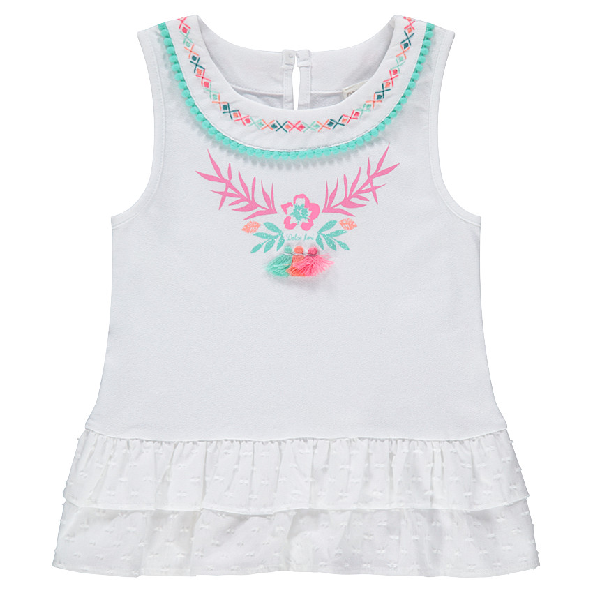 Débardeur avec broderies et volants à plumetis 