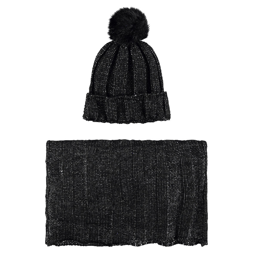 Ensemble bonnet et snood en tricot mélangé de fil brillant 