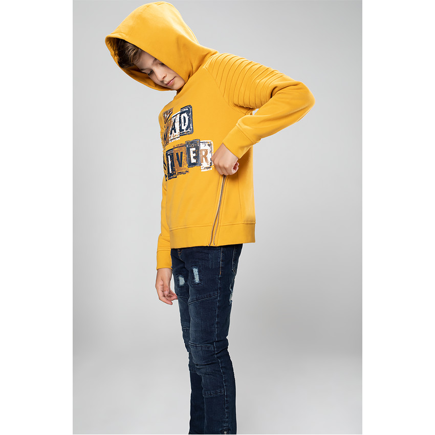 Junior - Sweat à capuche en molleton avec zip fantaisie et texte printé 