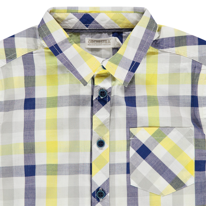 Chemise à carreaux contrastés et poche 