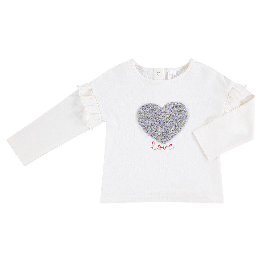 Tee-shirt manches longues en jersey avec coeur en bouclette 