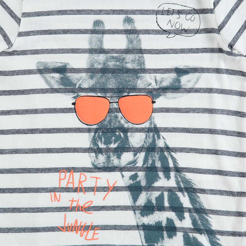 Tee-shirt manches courtes rayé avec girafe printée 