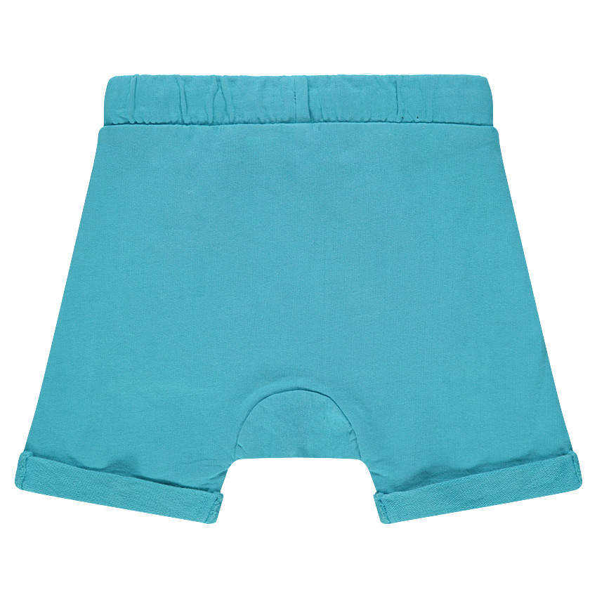 Bermuda en molleton uni avec poche kangourou et inscription brodée 