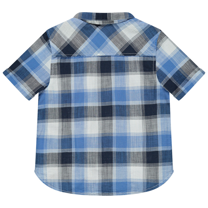Chemise manches courtes à carreaux contrastés avec poche 