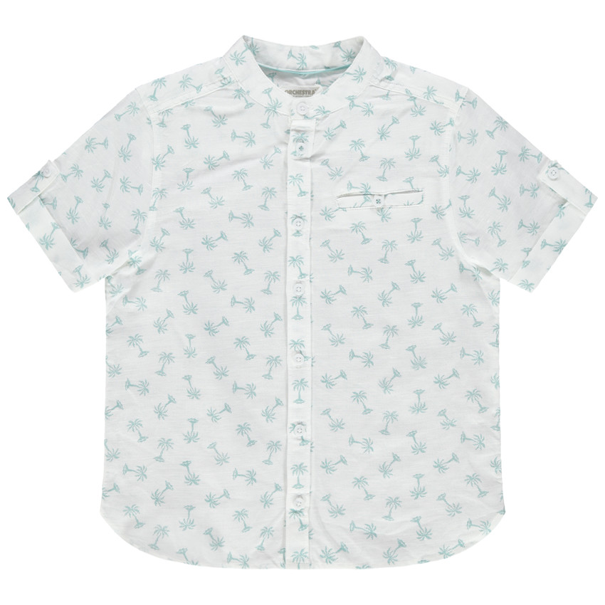 Chemise manches courtes à col mao et palmiers printés all-over 