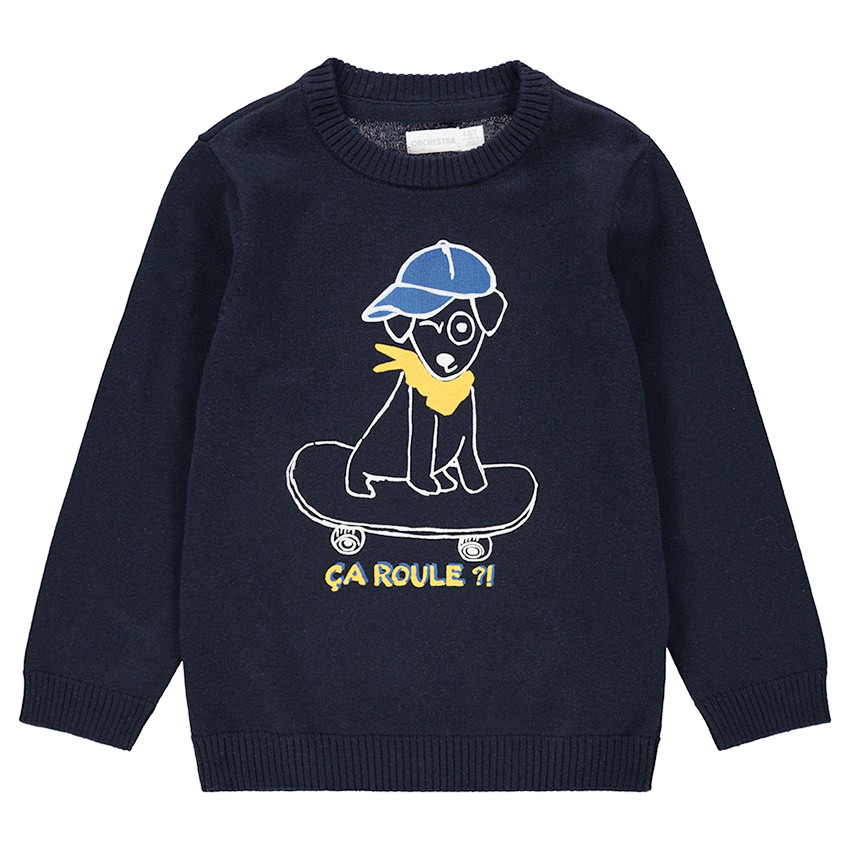 Pull en tricot avec animal printé sur le devant 