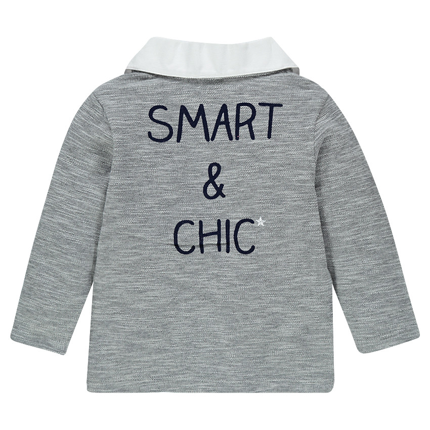 Polo manches longues en coton fancy avec inscription brodée 